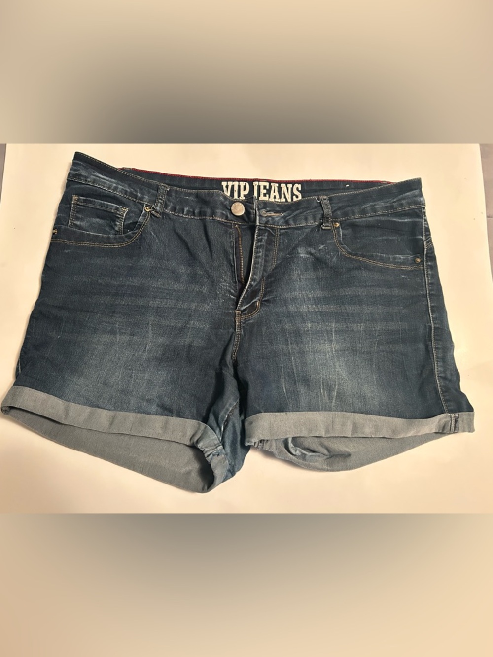 VIP Denim Shorts with Red Accent Trim